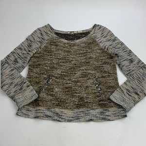 Miss Me Sparkle sequins Wool Scoop neck sweater Size Small Brien Tan Crop